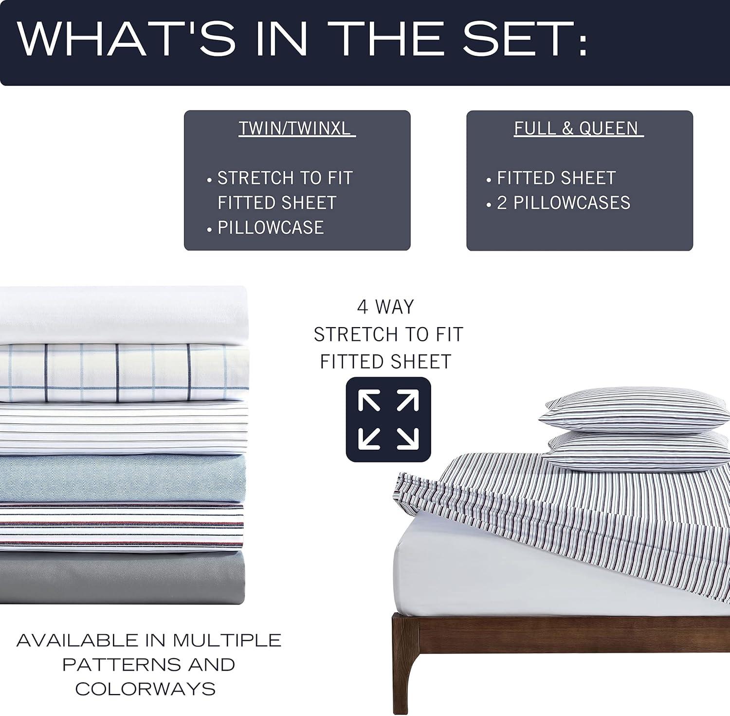 imageNautica  TwinTwin XL Sheet Set Deep Pocket Fitted Sheet and Pillowcase Set Double Layer Elastic Ideal Dorm Essentials Avery Stripe Navy TwinTwin XLAevery Stripe NavyRed