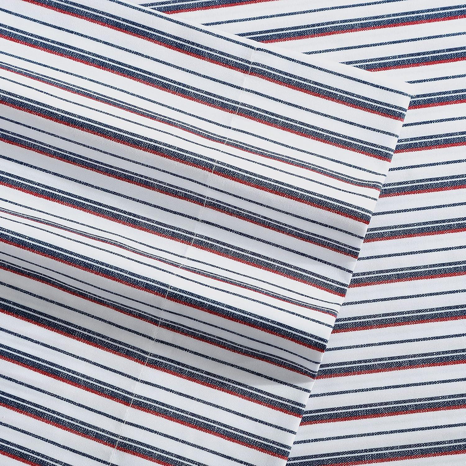 imageNautica  TwinTwin XL Sheet Set Deep Pocket Fitted Sheet and Pillowcase Set Double Layer Elastic Ideal Dorm Essentials Avery Stripe Navy TwinTwin XLAevery Stripe NavyRed