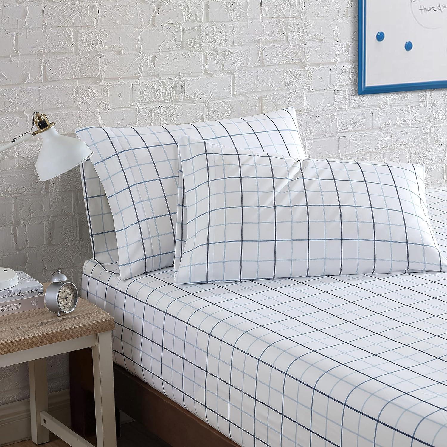 imageNautica  TwinTwin XL Sheet Set Deep Pocket Fitted Sheet and Pillowcase Set Double Layer Elastic Ideal Dorm Essentials Avery Stripe Navy TwinTwin XLClarkson Blue