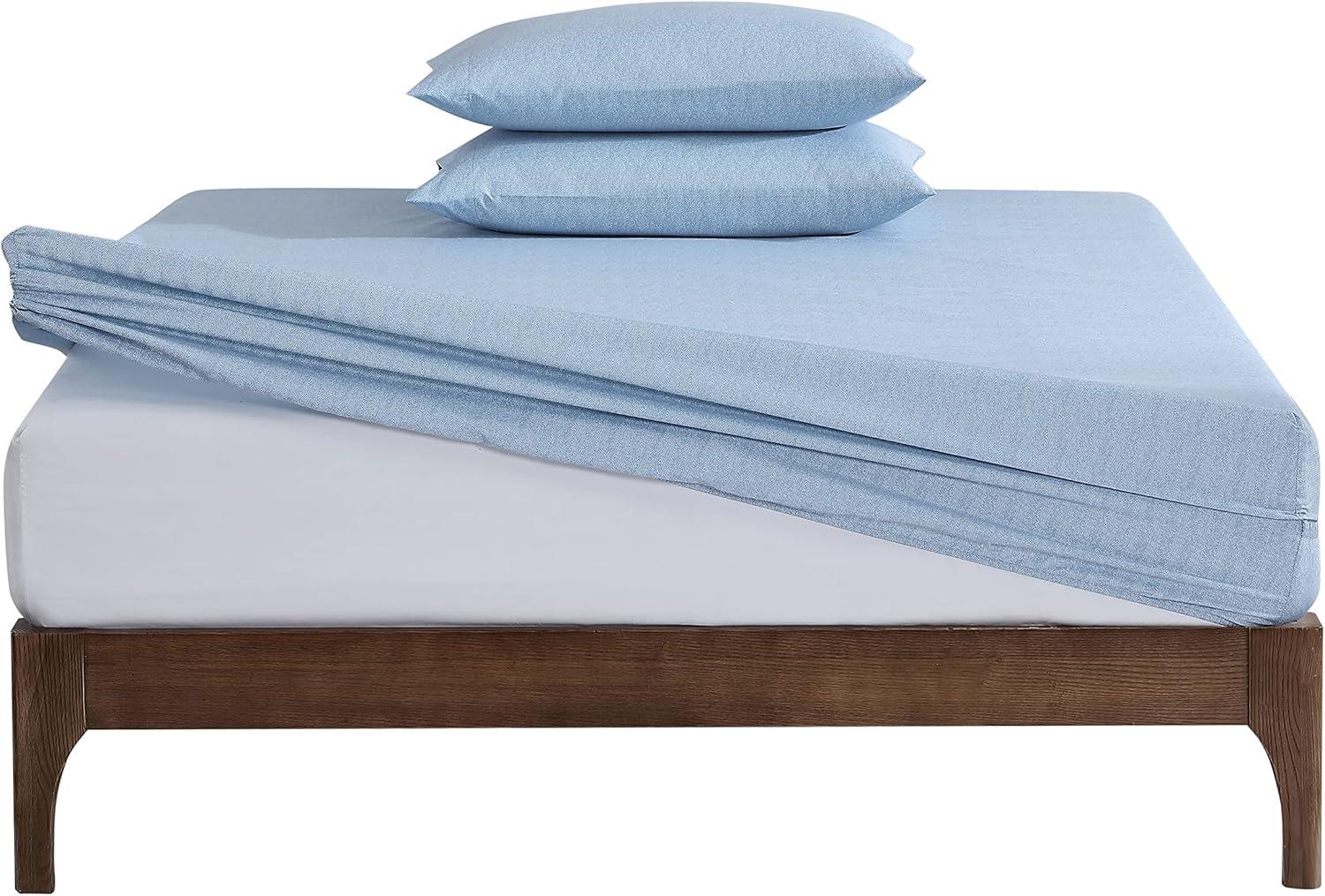 imageNautica  TwinTwin XL Sheet Set Deep Pocket Fitted Sheet and Pillowcase Set Double Layer Elastic Ideal Dorm Essentials Avery Stripe Navy TwinTwin XLHerringbone Coastal Blue