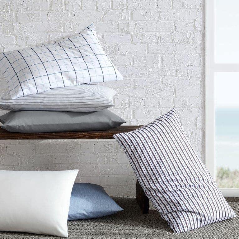 imageNautica  TwinTwin XL Sheet Set Deep Pocket Fitted Sheet and Pillowcase Set Double Layer Elastic Ideal Dorm Essentials Avery Stripe Navy TwinTwin XLSolid White