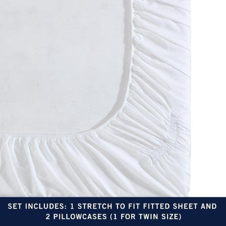 imageNautica  TwinTwin XL Sheet Set Deep Pocket Fitted Sheet and Pillowcase Set Double Layer Elastic Ideal Dorm Essentials Avery Stripe Navy TwinTwin XLSolid White