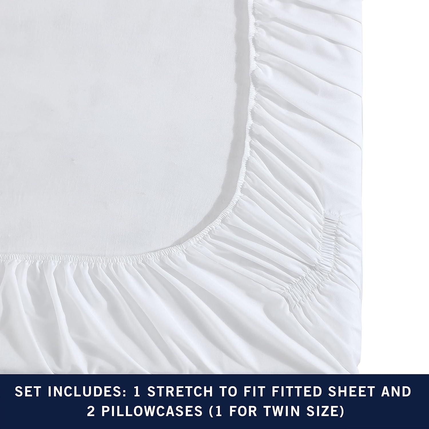 imageNautica  TwinTwin XL Sheet Set Deep Pocket Fitted Sheet and Pillowcase Set Double Layer Elastic Ideal Dorm Essentials Avery Stripe Navy TwinTwin XLSolid White