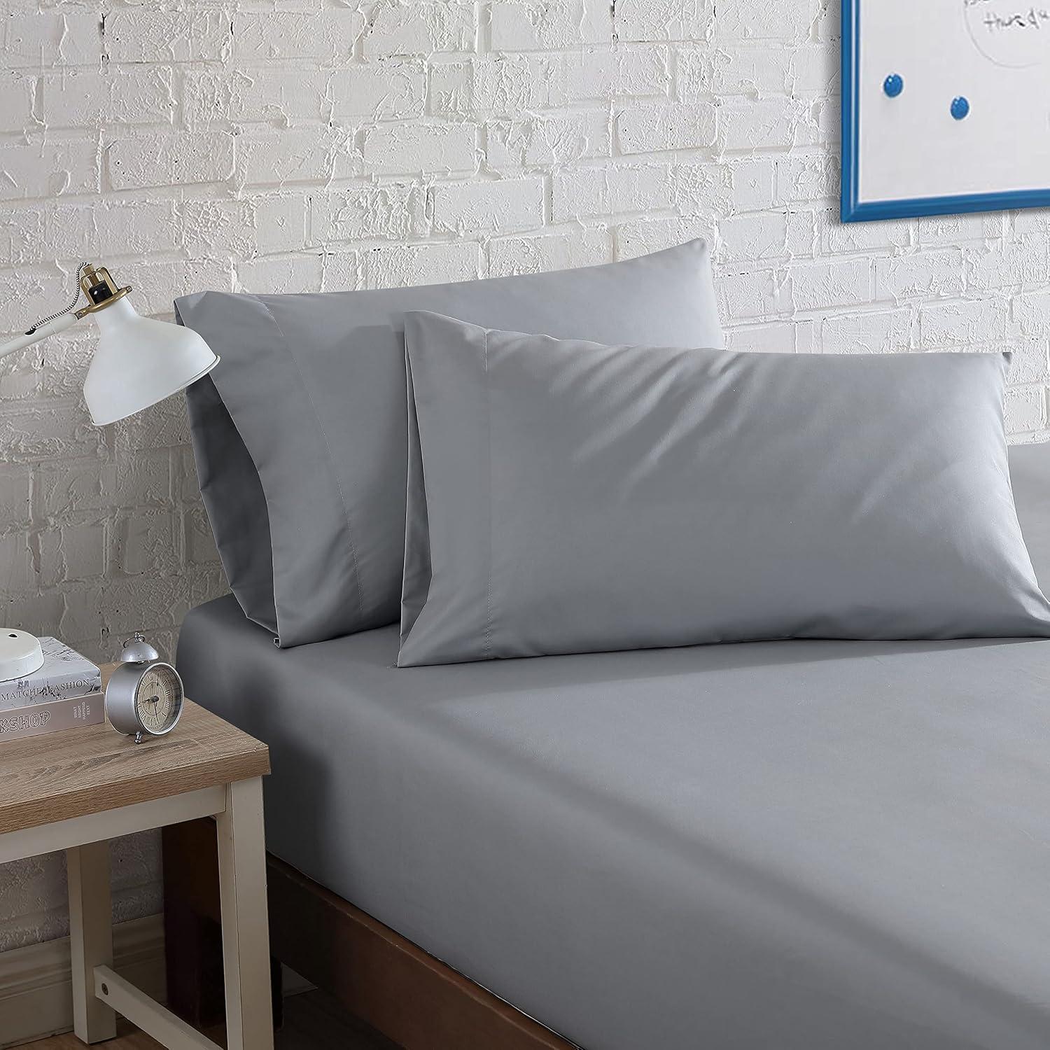 imageNautica  TwinTwin XL Sheet Set Deep Pocket Fitted Sheet and Pillowcase Set Double Layer Elastic Ideal Dorm Essentials Avery Stripe Navy TwinTwin XLSolid Grey