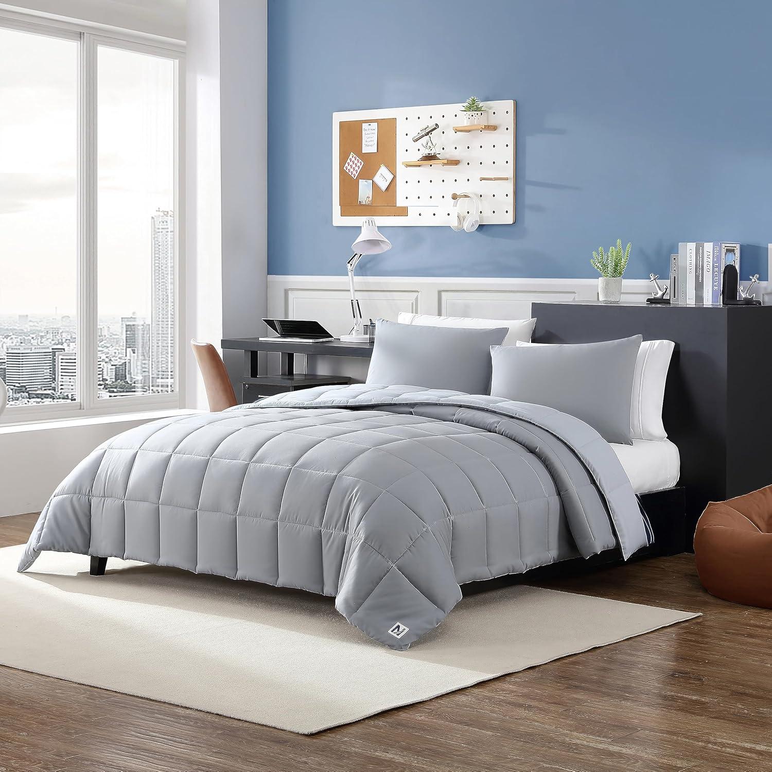 imageNautica Queen Comforter Set Cotton Reversible Bedding Set All Season Home Dcor Longdale Solid Grey QueenLongdale Solid Grey