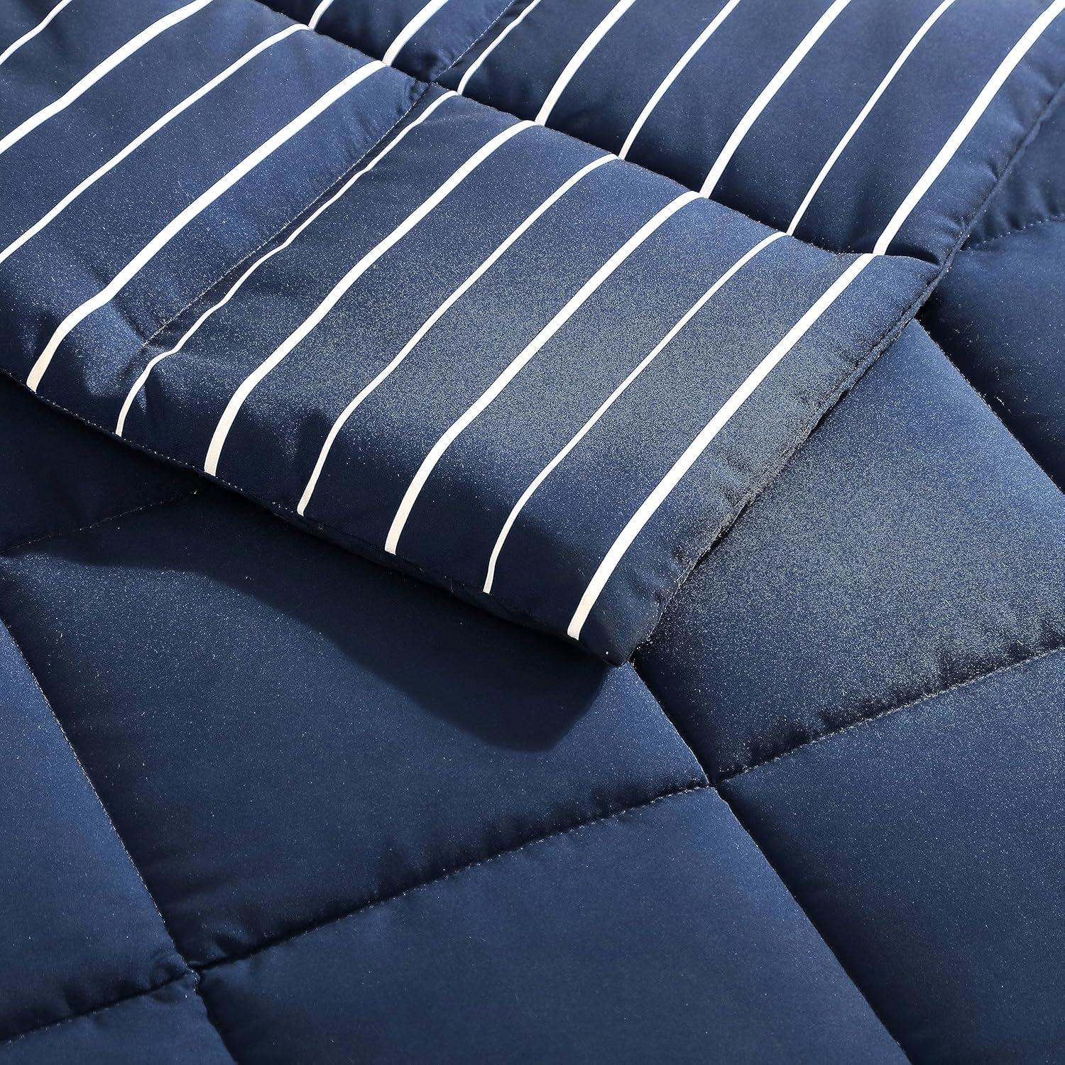 imageNautica Queen Comforter Set Cotton Reversible Bedding Set All Season Home Dcor Longdale Solid Grey QueenLongdale Stripe Navy