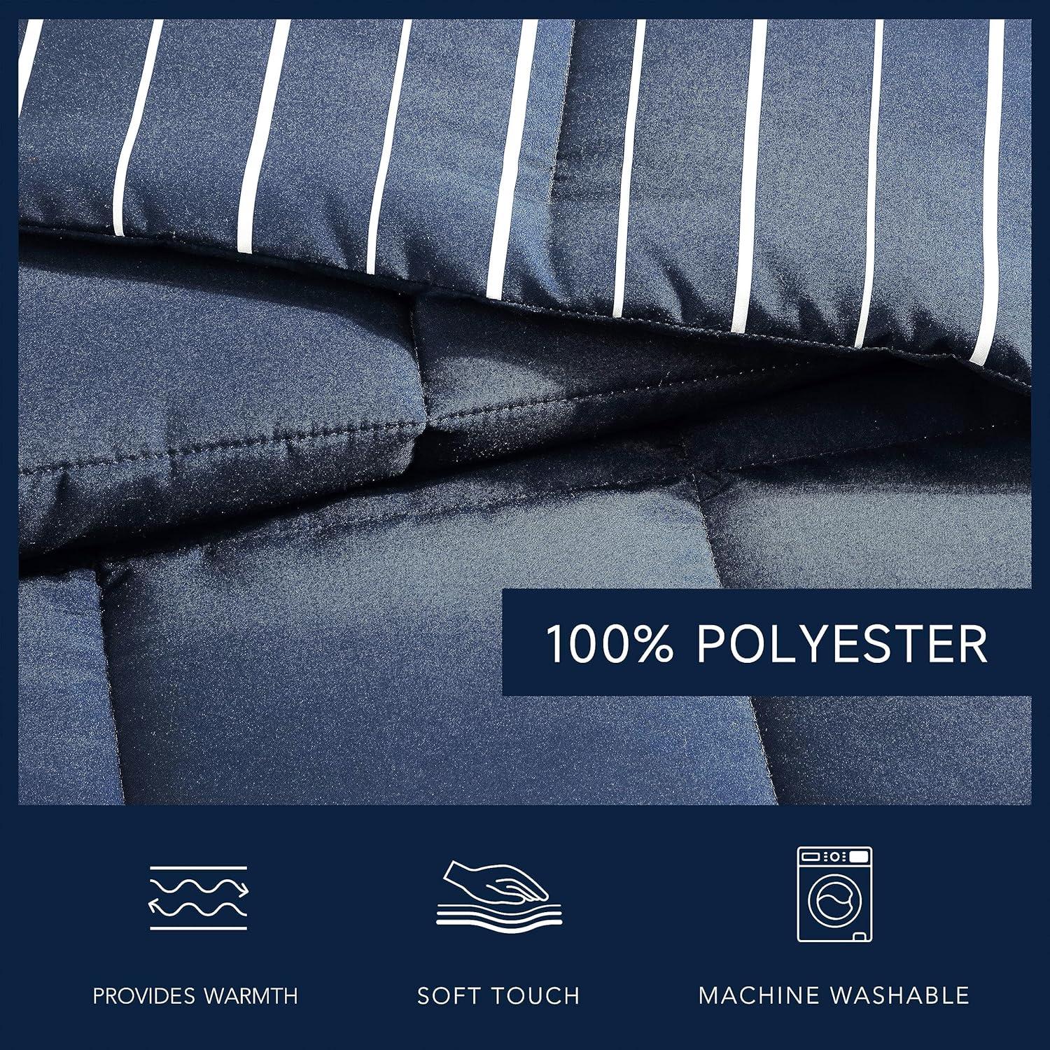 imageNautica Queen Comforter Set Cotton Reversible Bedding Set All Season Home Dcor Longdale Solid Grey QueenLongdale Stripe Navy