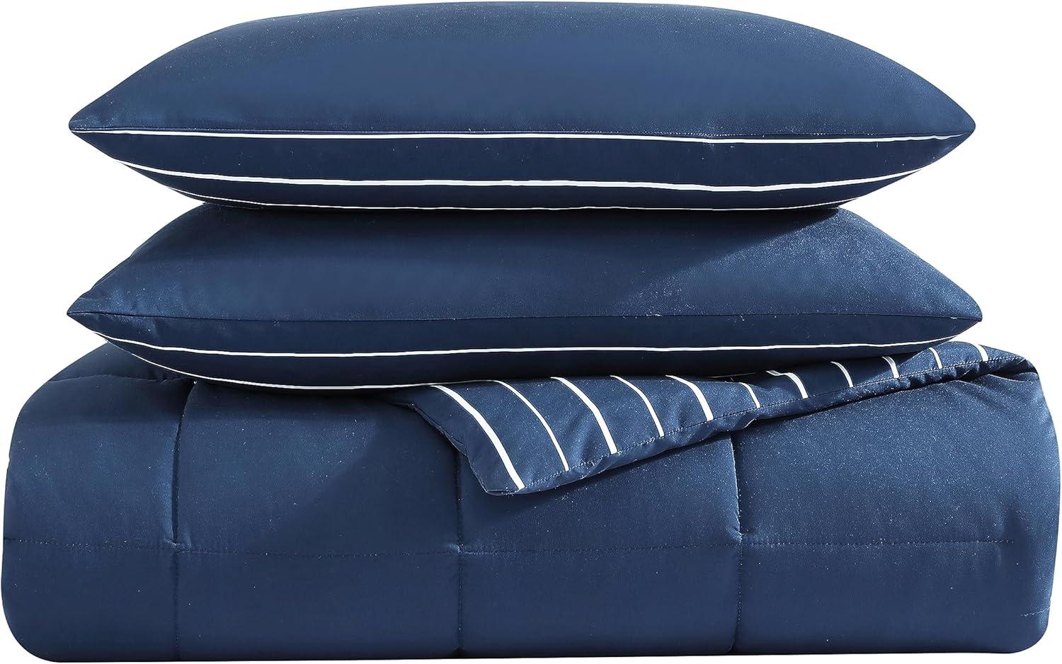 imageNautica Queen Comforter Set Cotton Reversible Bedding Set All Season Home Dcor Longdale Solid Grey QueenLongdale Stripe Navy