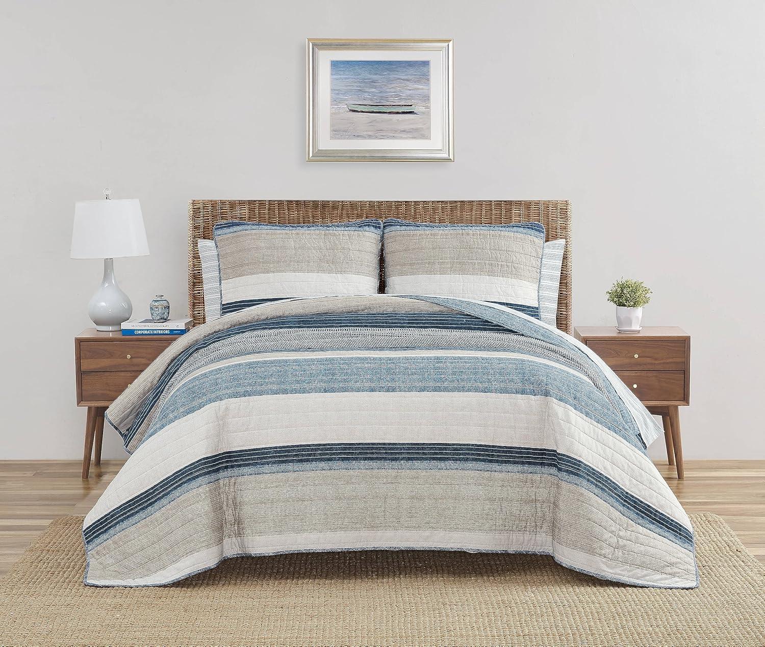 imageNautica Twin Quilt Set Cotton Reversible Bedding Set Dorm Room Essentials Ridgeport Beige TwinRidgeport Denim