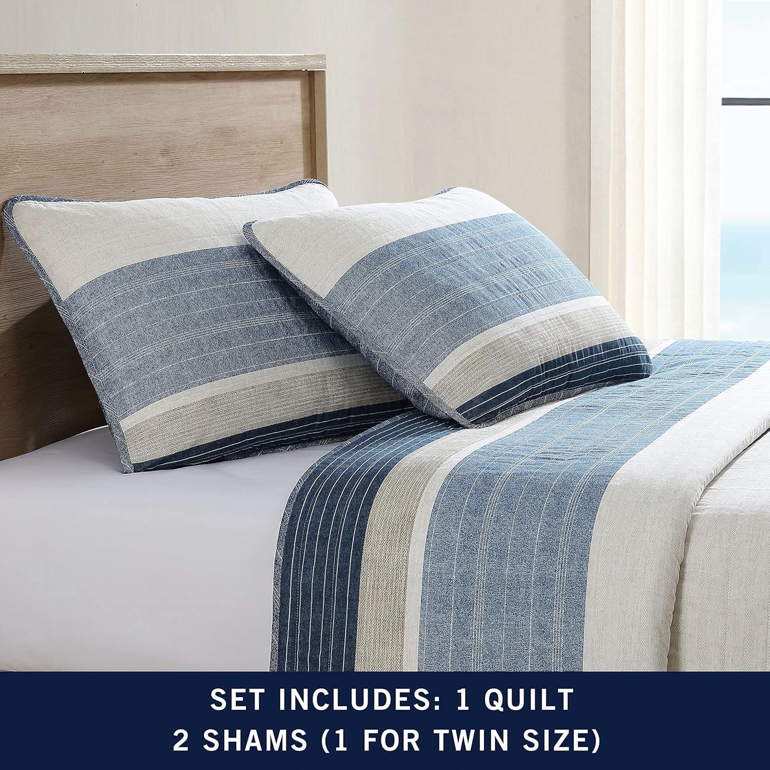 imageNautica Twin Quilt Set Cotton Reversible Bedding Set Dorm Room Essentials Ridgeport Beige TwinRidgeport Denim