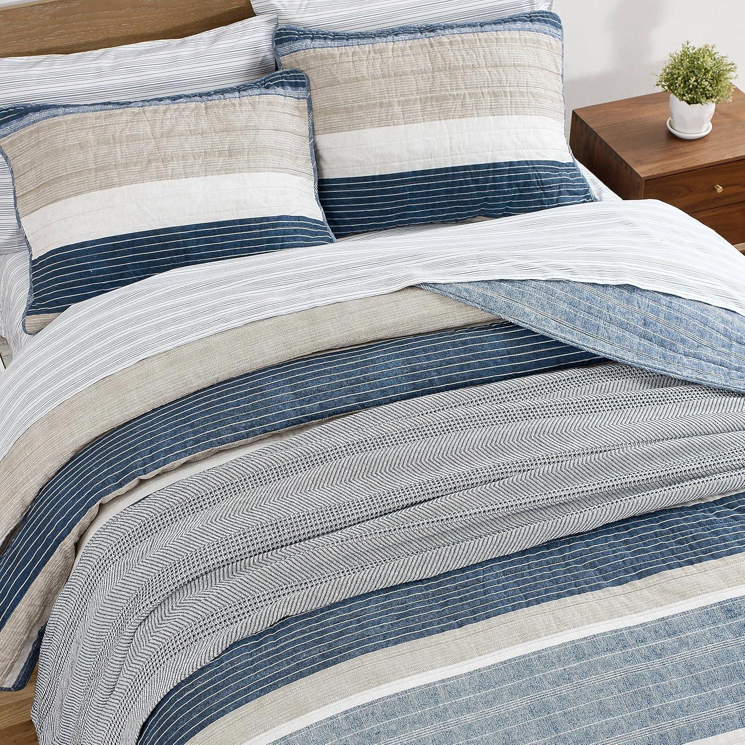 imageNautica Twin Quilt Set Cotton Reversible Bedding Set Dorm Room Essentials Ridgeport Beige TwinRidgeport Denim