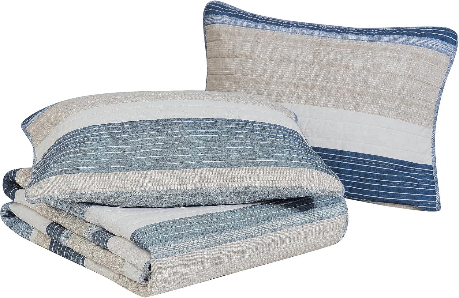 imageNautica Twin Quilt Set Cotton Reversible Bedding Set Dorm Room Essentials Ridgeport Beige TwinRidgeport Denim