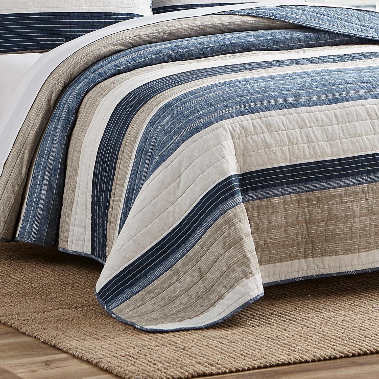 imageNautica Twin Quilt Set Cotton Reversible Bedding Set Dorm Room Essentials Ridgeport Beige TwinRidgeport Denim
