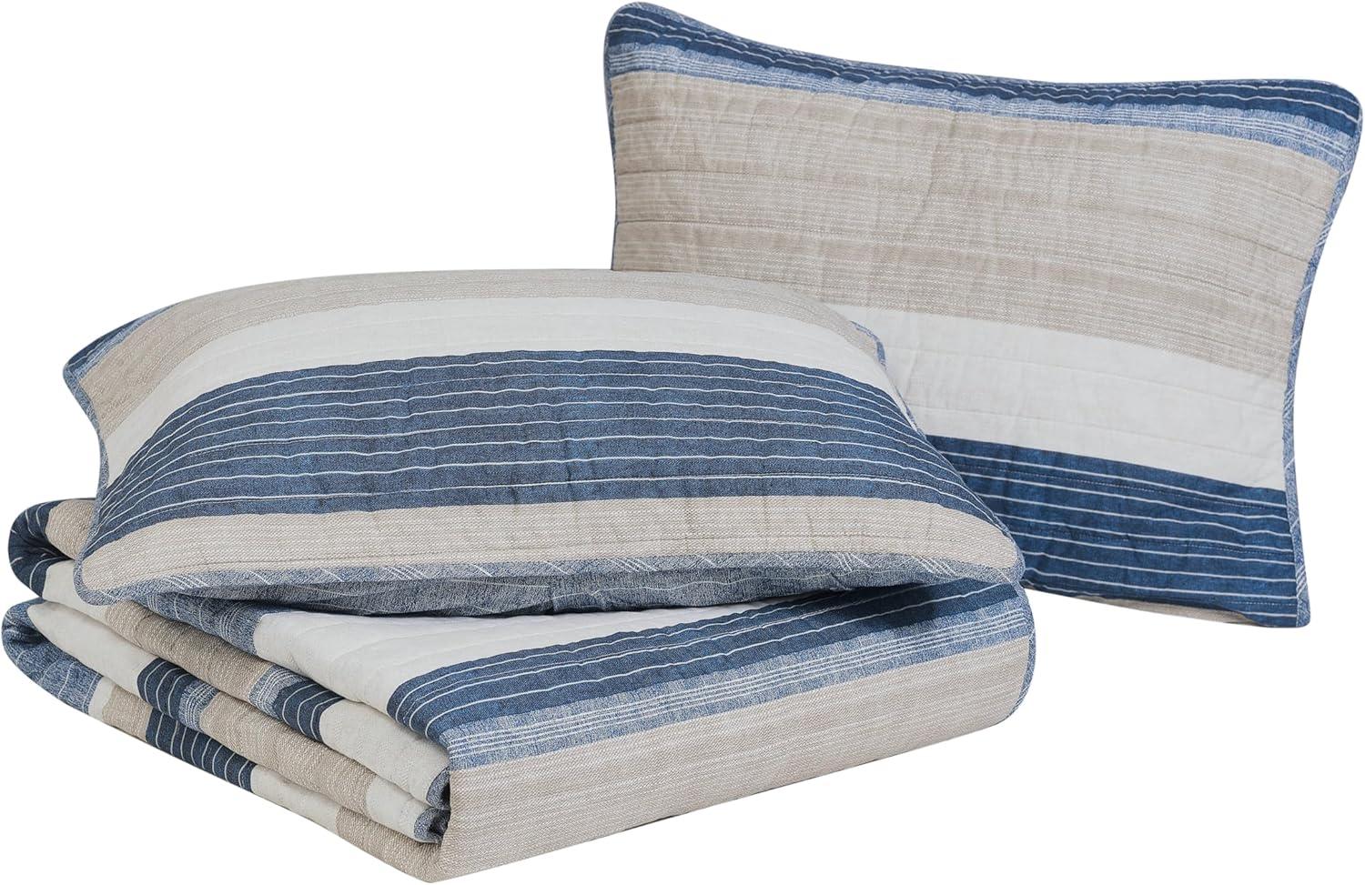imageNautica Twin Quilt Set Cotton Reversible Bedding Set Dorm Room Essentials Ridgeport Beige TwinRidgeport Denim