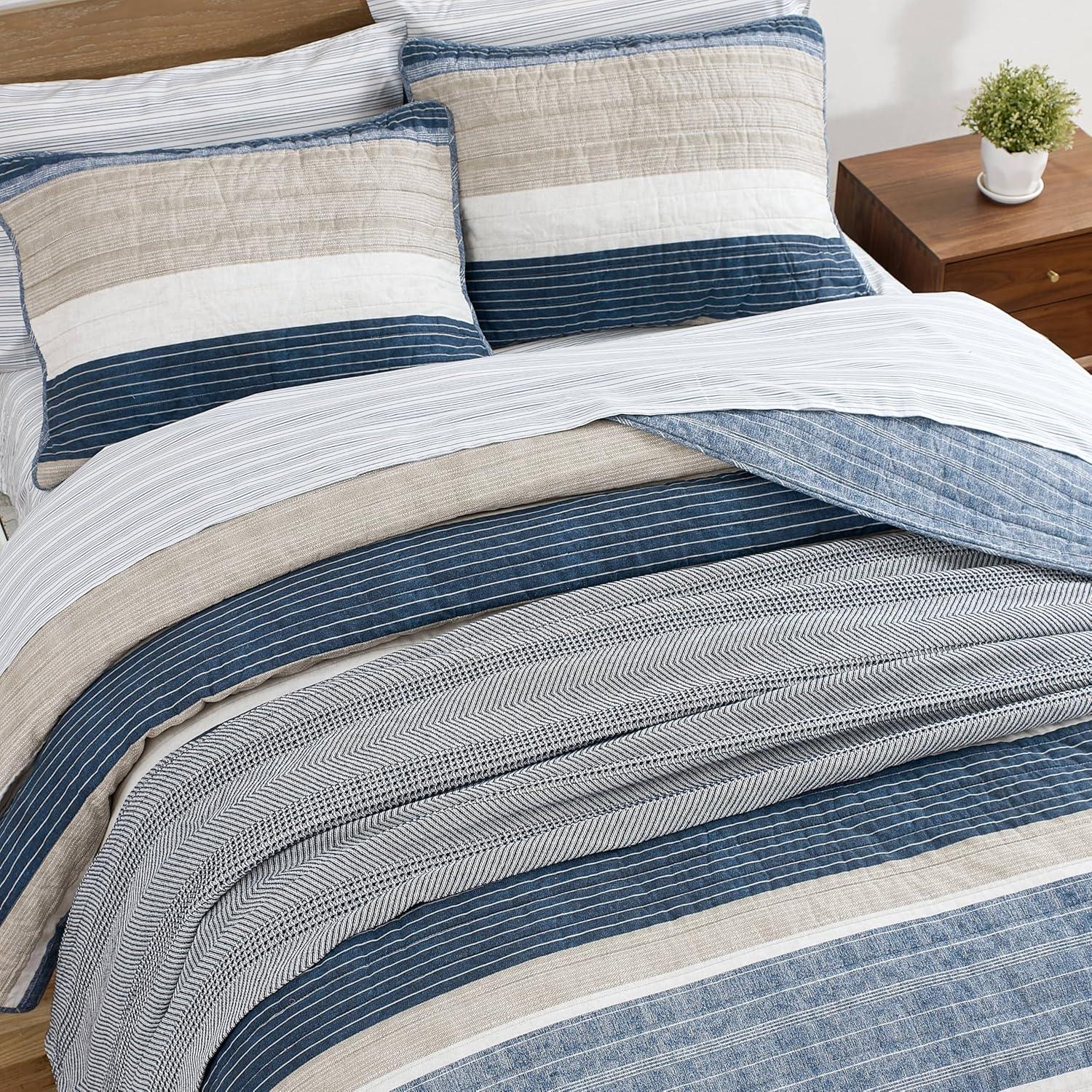 imageNautica Twin Quilt Set Cotton Reversible Bedding Set Dorm Room Essentials Ridgeport Beige TwinRidgeport Denim