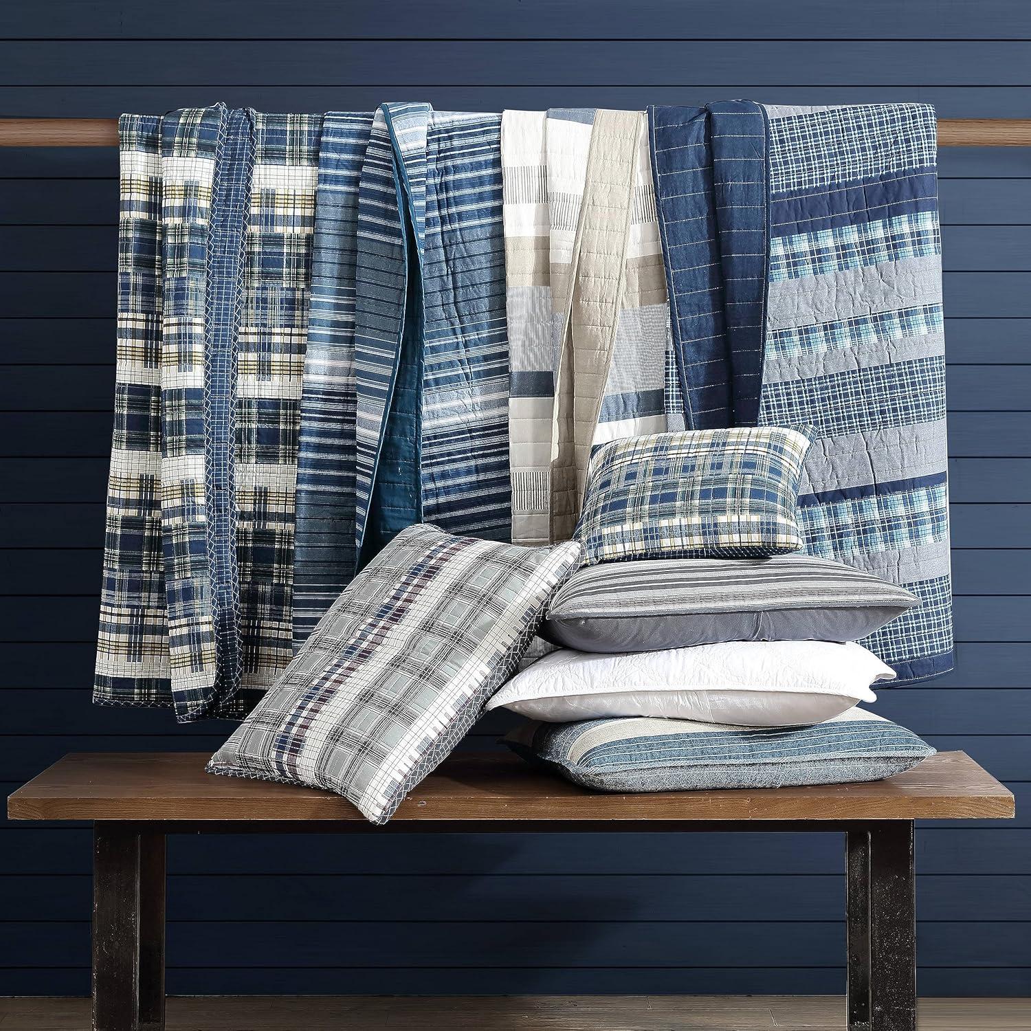 imageNautica Twin Quilt Set Cotton Reversible Bedding Set Dorm Room Essentials Ridgeport Beige TwinRidgeport Denim