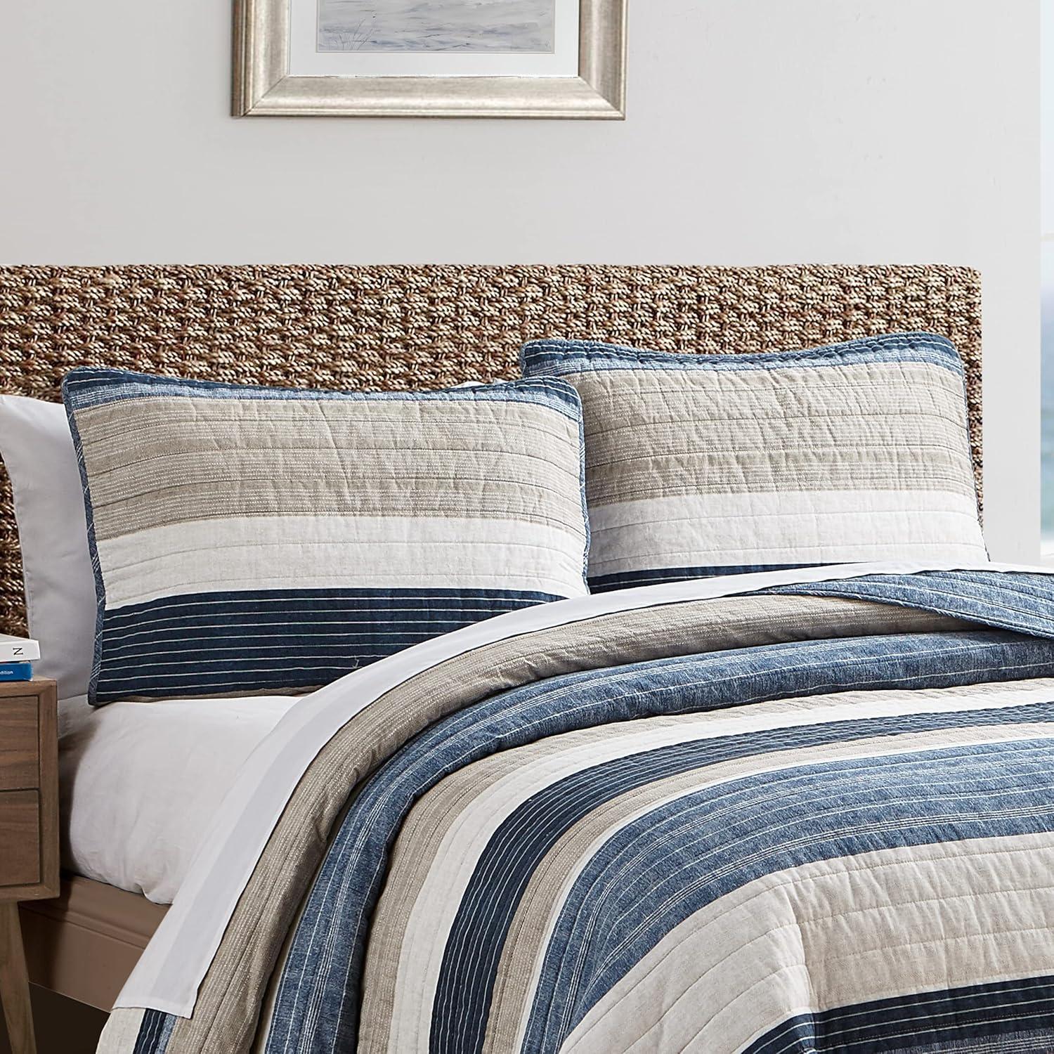 imageNautica Twin Quilt Set Cotton Reversible Bedding Set Dorm Room Essentials Ridgeport Beige TwinRidgeport Denim