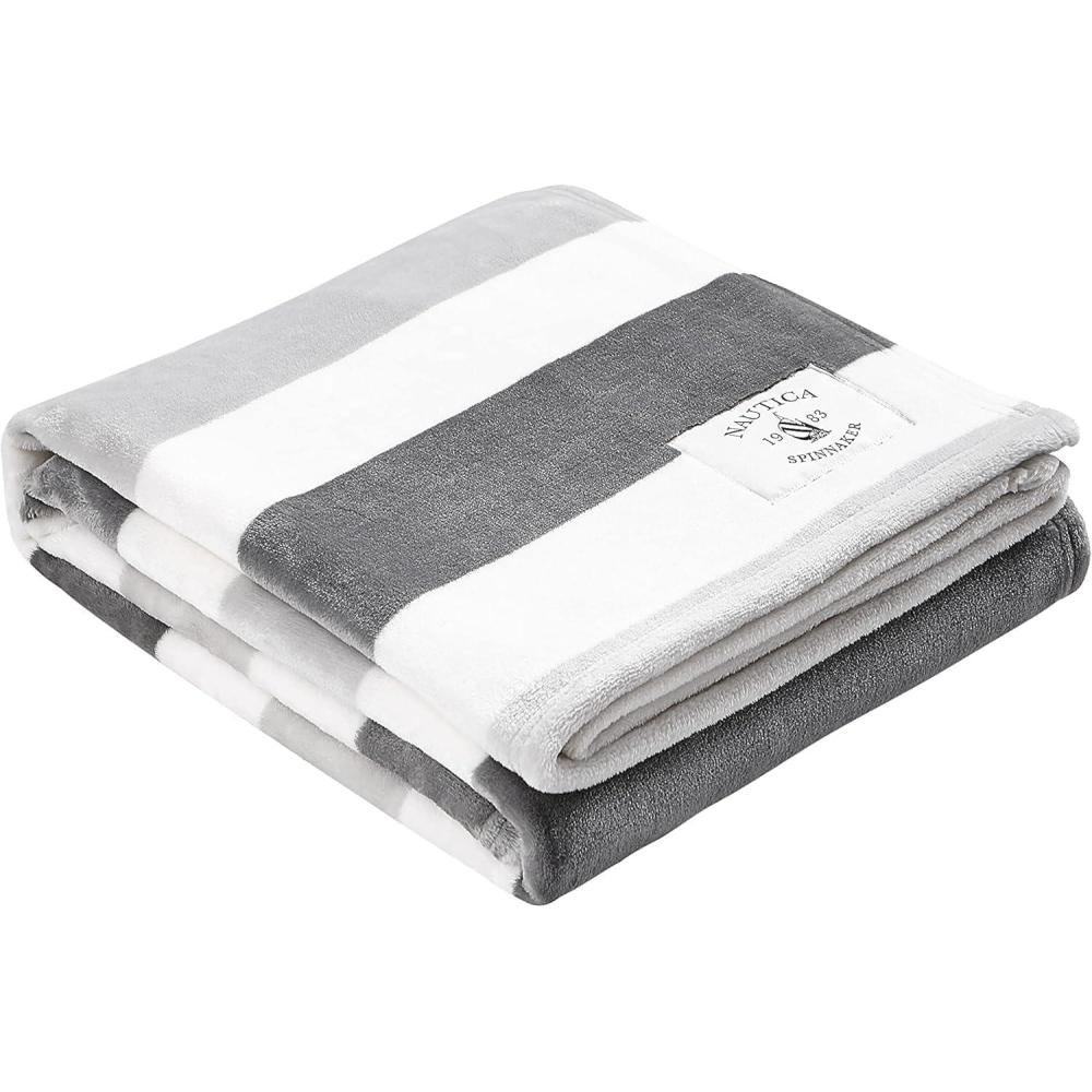 imageNautica  Throw Blanket Super Soft ampamp Cozy Fleece Bedding Dorm Room Essentials Awning Stripe Grey 50quot x 60quotAwning Stripe GreyWhite