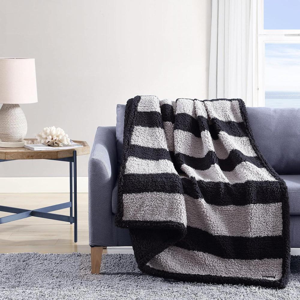 imageNautica  Throw Blanket Ultra Soft Plush Sherpa Bedding Warm ampamp Cozy Home Decor for Bed or Couch Dorm Room Essentials Saltmarsh Grey 50quot x 60quotLawndale BlackGrey