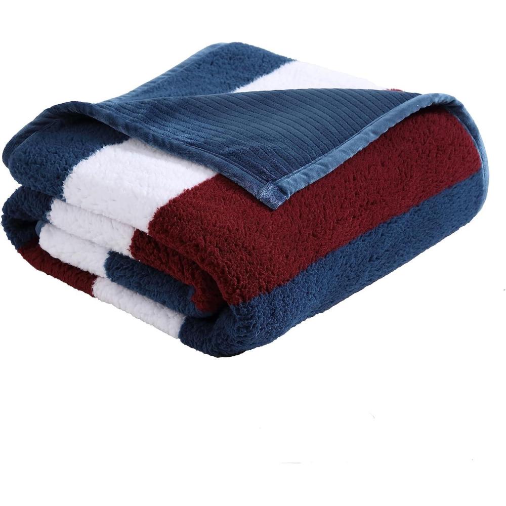 imageNautica  Throw Blanket Ultra Soft Plush Sherpa Bedding Warm ampamp Cozy Home Decor for Bed or Couch Dorm Room Essentials Saltmarsh Grey 50quot x 60quotWilton Navy