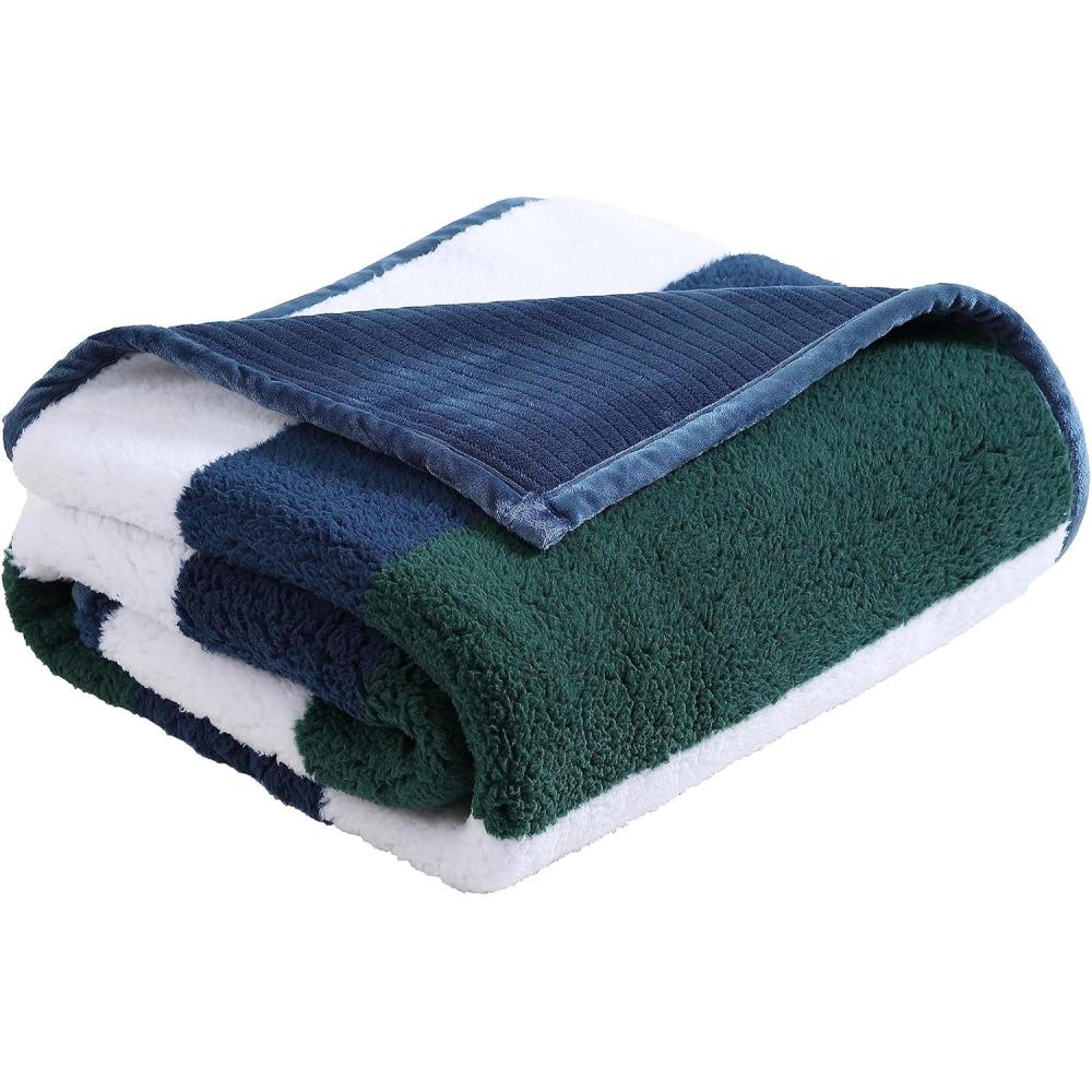 imageNautica  Throw Blanket Ultra Soft Plush Sherpa Bedding Warm ampamp Cozy Home Decor for Bed or Couch Dorm Room Essentials Saltmarsh Grey 50quot x 60quotWilton NavyGreen