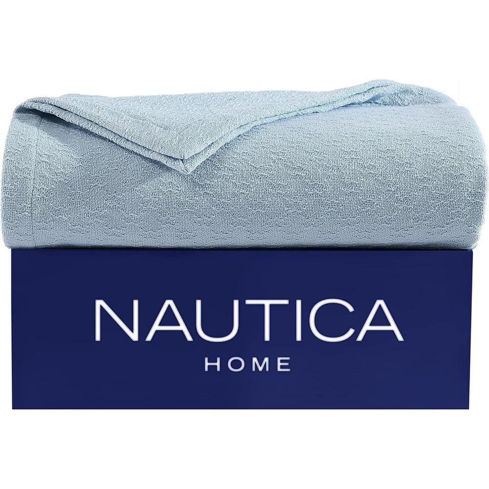 imageNautica  Twin Blanket Cotton Woven Bedding MediumWeight for All Seasons Ideal Dorm Essentials OekoTex Certified Ripple Cove GreenRipple Cove Blue