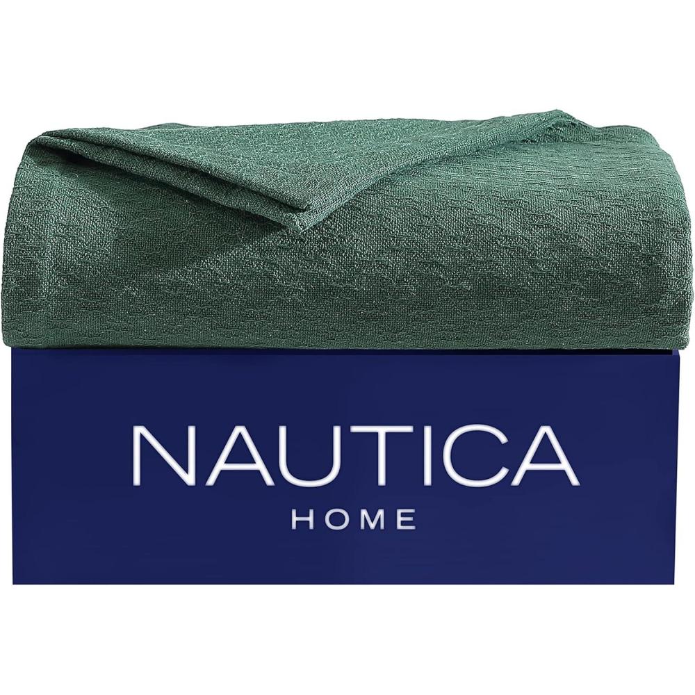 imageNautica  Twin Blanket Cotton Woven Bedding MediumWeight for All Seasons Ideal Dorm Essentials OekoTex Certified Ripple Cove GreenRipple Cove Green