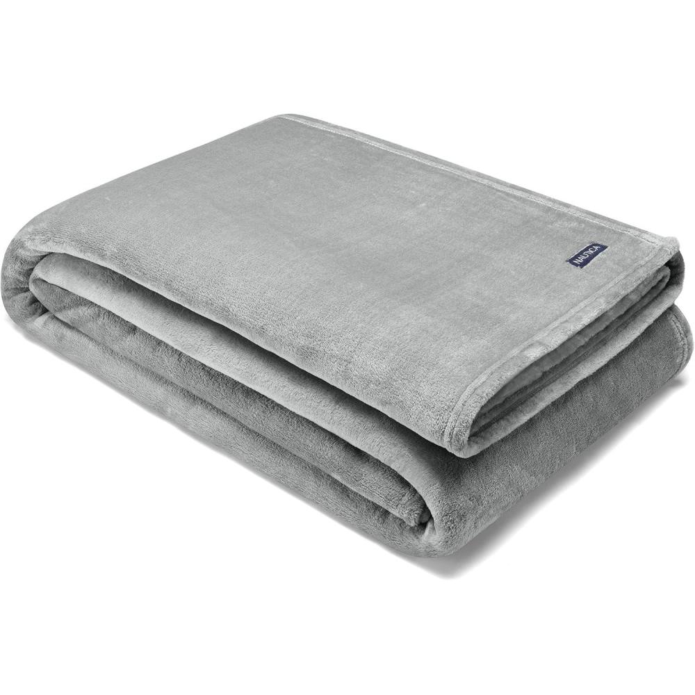 imageNautica  Twin Blanket Soft Plush Fleece Bedding Ideal for Bed or Couch Dorm Essentials OekoTex Certified Solid RedSolid Grey