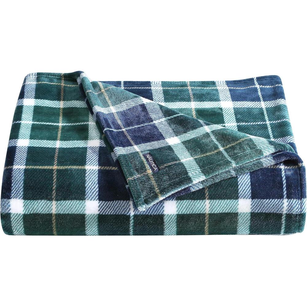 imageNautica  Twin Blanket Soft Plush Fleece Bedding Ideal for Bed or Couch Dorm Essentials OekoTex Certified Winter Tattersall RedNorthsail Plaid Navy