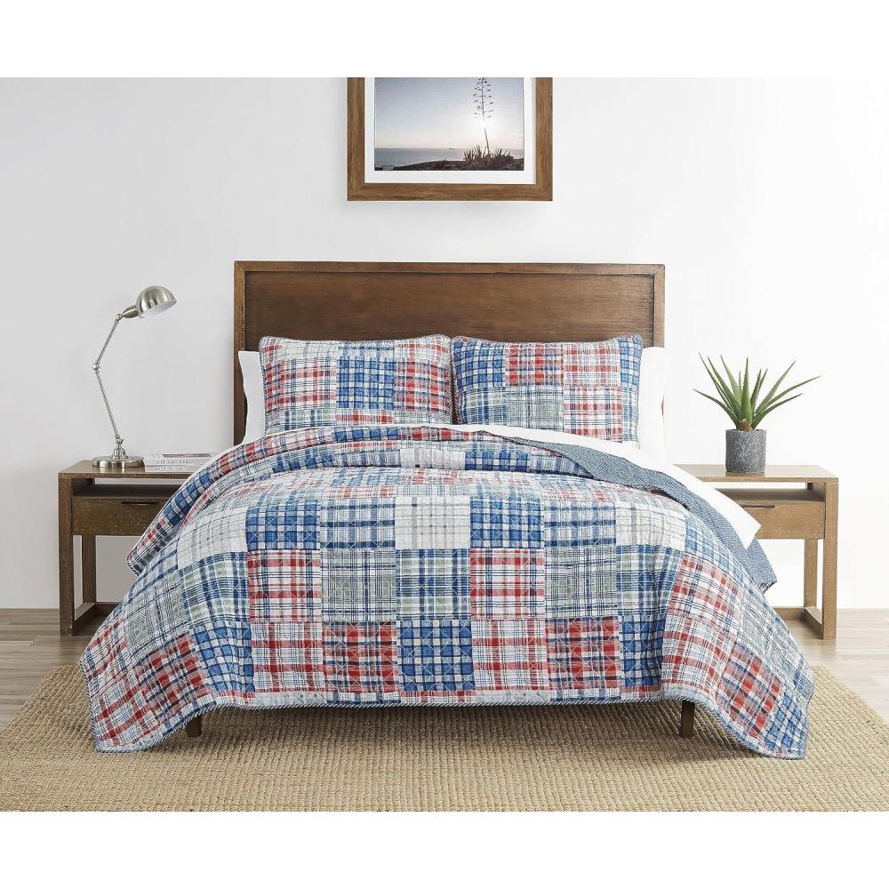 imageNautica  Twin Quilt Set All Season Cotton Home Bedding Dorm Room Essentials Raeford Blue TwinRaeford BlueRedGreen