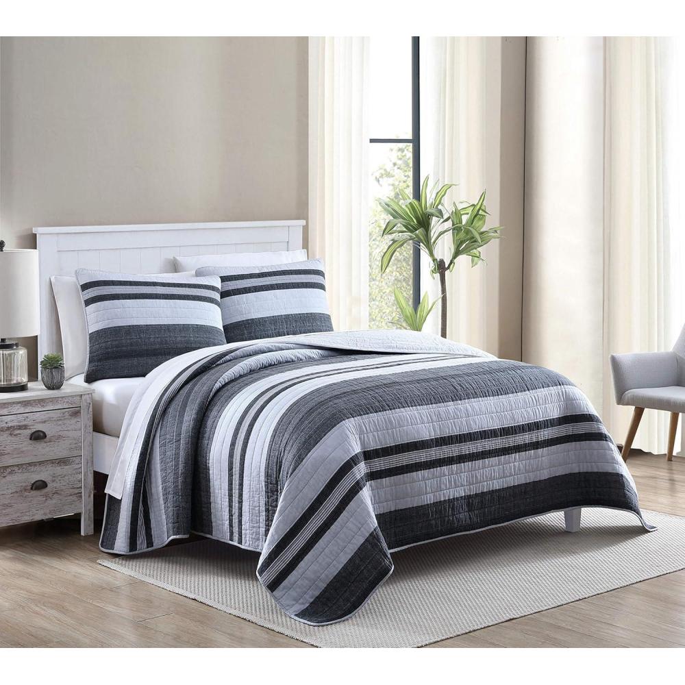 imageNautica  Twin Quilt Set Cotton Reversible Bedding Cozy Home Decor ampamp Dorm Room Essentials Ardmoore Grey TwinTwin