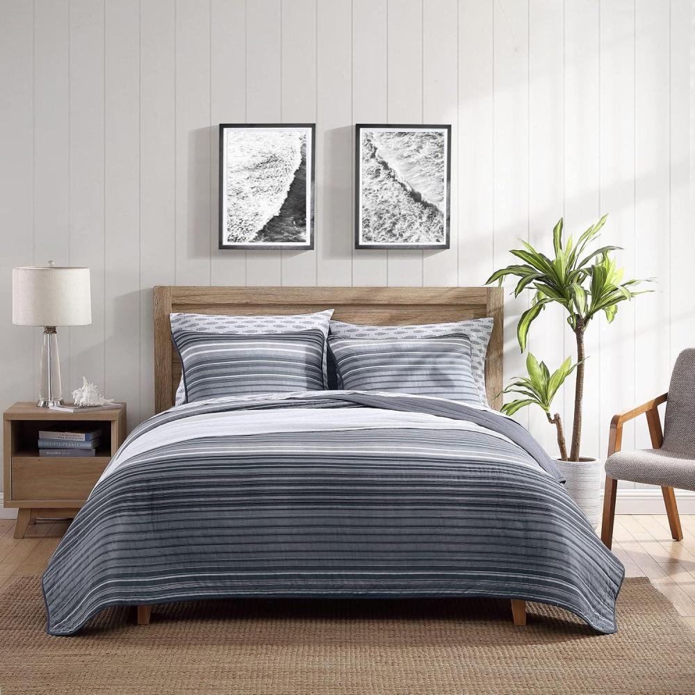 imageNautica  Twin Quilt Set Cotton Reversible Bedding with Matching Sham Dorm Room Essentials Coveside Blue TwinMedium GreyDark GreyWhite