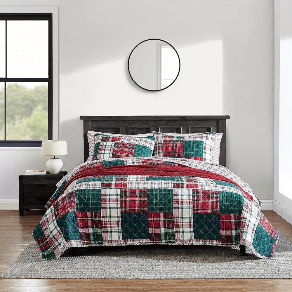 imageNautica  Twin Quilt Set Cotton Reversible Bedding with Matching Shams Casual Bedding Set for All Seasons Emmet Patchwork Red TwinEmmet Patchwork Red