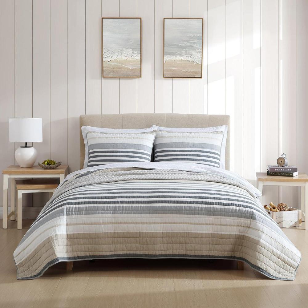 imageNautica  Twin Quilt Set Reversible Cotton Bedding with Matching Sham Modern Home Decor for All Seasons Dover Beige TwinDover Beige