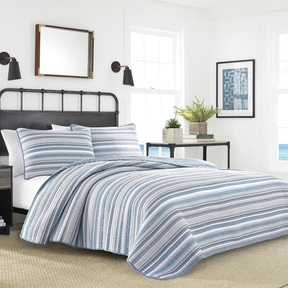 imageNautica  Twin Quilt Set Soft ampamp Breathable Cotton Bedding with Medium Weight Feel Reversible 2 Piece Bed Set with Matching Pillowcase Jettison GreyKing