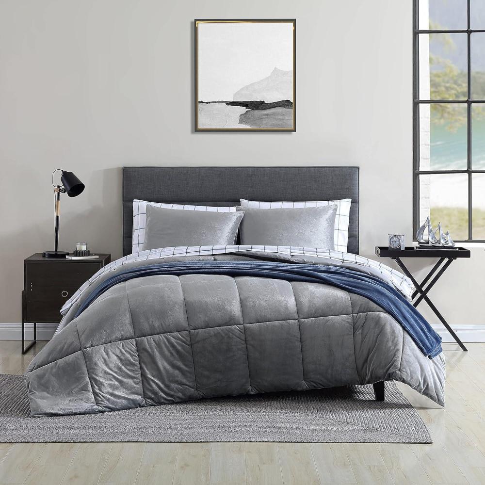 imageNautica  Twin XL Comforter Set Micromink Reversible Bedding with Matching Sham Soft ampamp Cozy Home Decor Bristol Grey Twin XLGrey