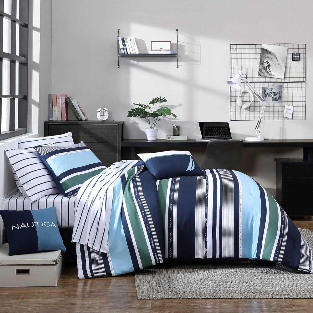 imageNautica  TwinTwin XL Comforter Set Cotton Bedding with Matching Sham Patchwork Print Bed Set Medium Weight for Year Round Use Dorm Essentials Mason BlueElliot Blue
