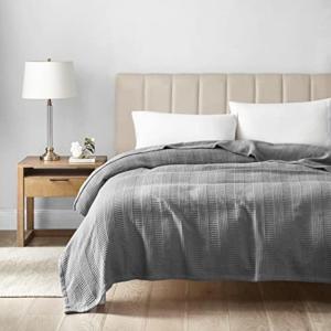 imageNautica  Twin Blanket Woven Textured Cotton Bedding Ideal for Bed or Couch Dorm Essentials OekoTex Certified Rope Stripe WhiteGrey