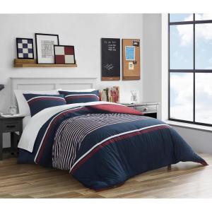 imageNautica  Twin Comforter Set Cotton Reversible Bedding with Matching Sham Medium Weight for Year Round Use OekoTex Certified Dorm Essentials Mineola NavyMineola RedWhiteNavy
