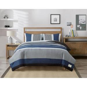 imageNautica  Twin Comforter Set Reversible Cotton Bedding with Matching Sham Medium Weight for Year Round Use Dorm Essentials OekoTex Certified Rendon CharcoalTwin