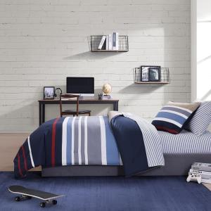 imageNautica  Twin Comforter Set Reversible Cotton Bedding with Matching Sham Medium Weight for Year Round Use OekoTex Certified Dorm Essentials Bradford NavyKhakiTwin