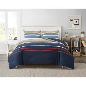 imageNautica  Twin Comforter Set Reversible Cotton Bedding with Matching Sham Medium Weight for Year Round Use OekoTex Certified Dorm Essentials Bradford NavyKhakiKing