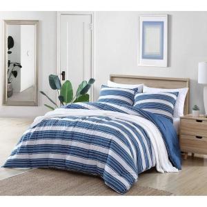 imageNautica  Twin Comforter Set Reversible Cotton Bedding with Matching Sham MediumWeight for Year Round Use Dorm Essentials OekoTex Certified Trimmer BlueVintage Crew Stripe