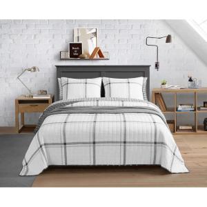 imageNautica  Twin Quilt Set All Season Cotton Bedding with Matching Sham Dorm Room Essentials Fleetville GreyWhite TwinKing