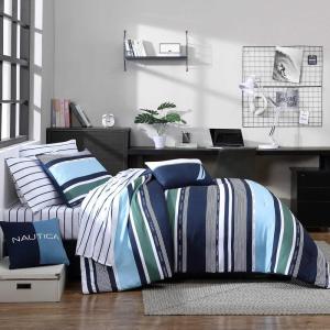 imageNautica  TwinTwin XL Comforter Set Cotton Bedding with Matching Sham Patchwork Print Bed Set Medium Weight for Year Round Use Dorm Essentials Mason BlueElliot Blue