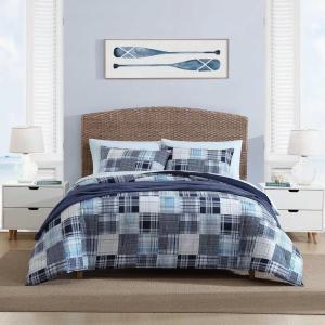 imageNautica  TwinTwin XL Comforter Set Cotton Bedding with Matching Sham Patchwork Print Bed Set Medium Weight for Year Round Use Dorm Essentials Mason BlueMason Blue