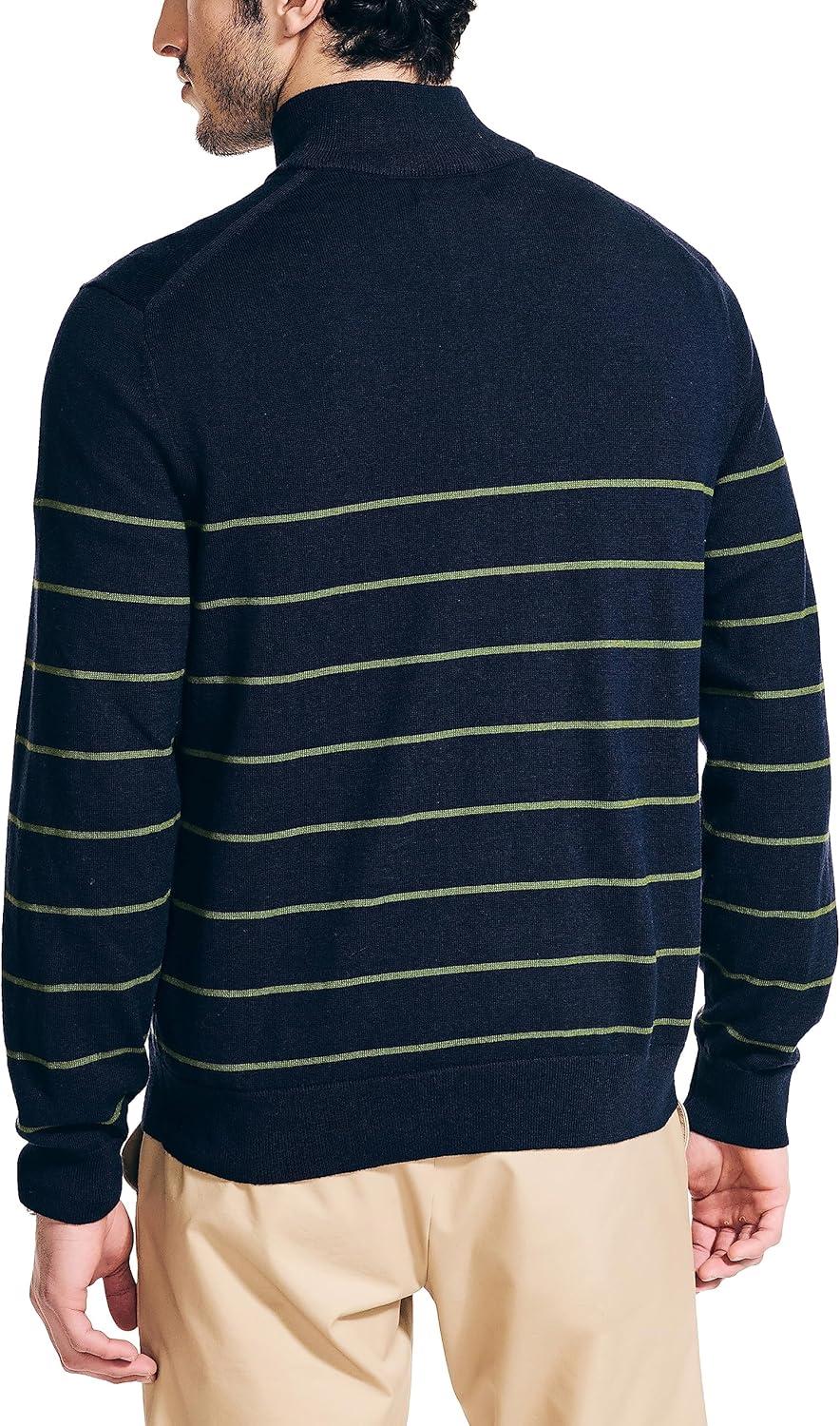 imageNautica Mens Navtech Striped QuarterZip SweaterNavy Seas