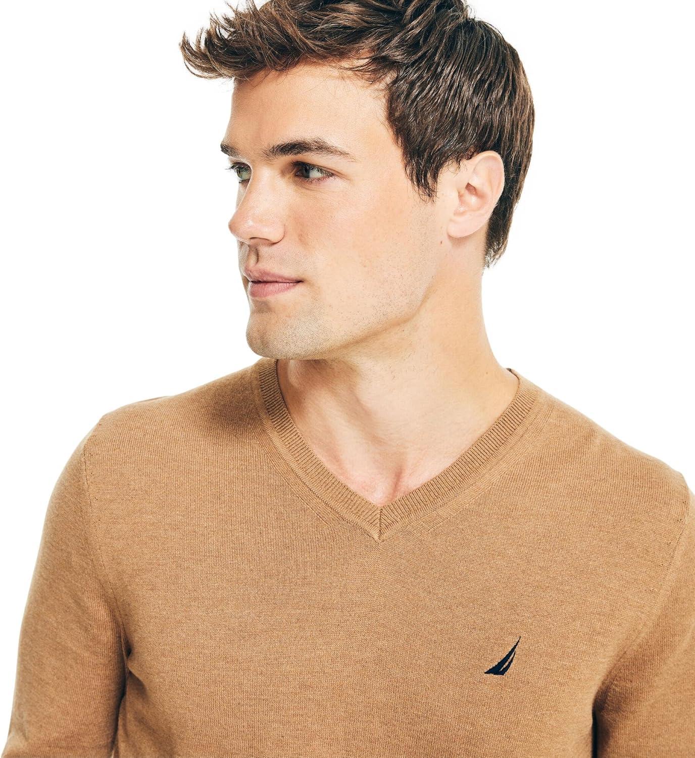 imageNautica Mens Navtech VNeck SweaterCamel Heather