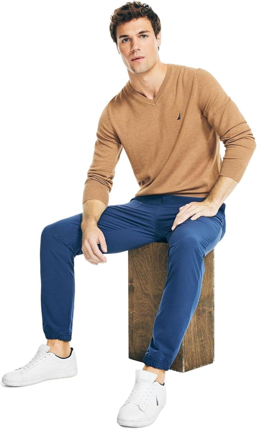 imageNautica Mens Navtech VNeck SweaterCamel Heather