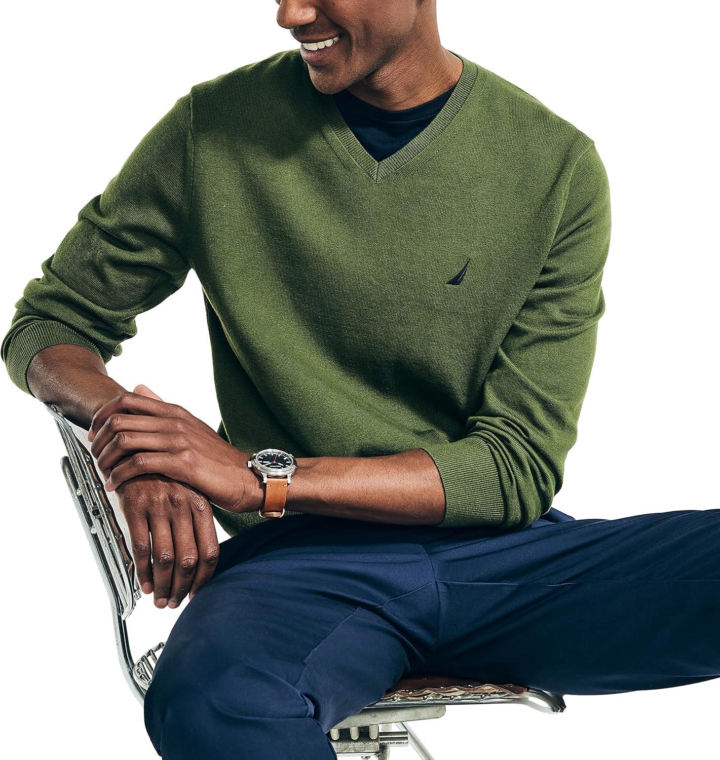 imageNautica Mens Navtech VNeck SweaterChive